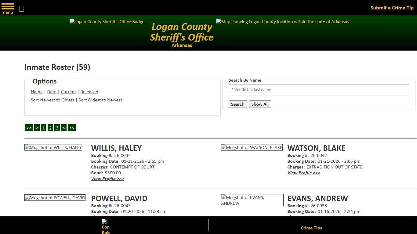 Inmate Roster - Current Inmates Booking Date Descending - Logan County Sheriff's Office, Arkansas