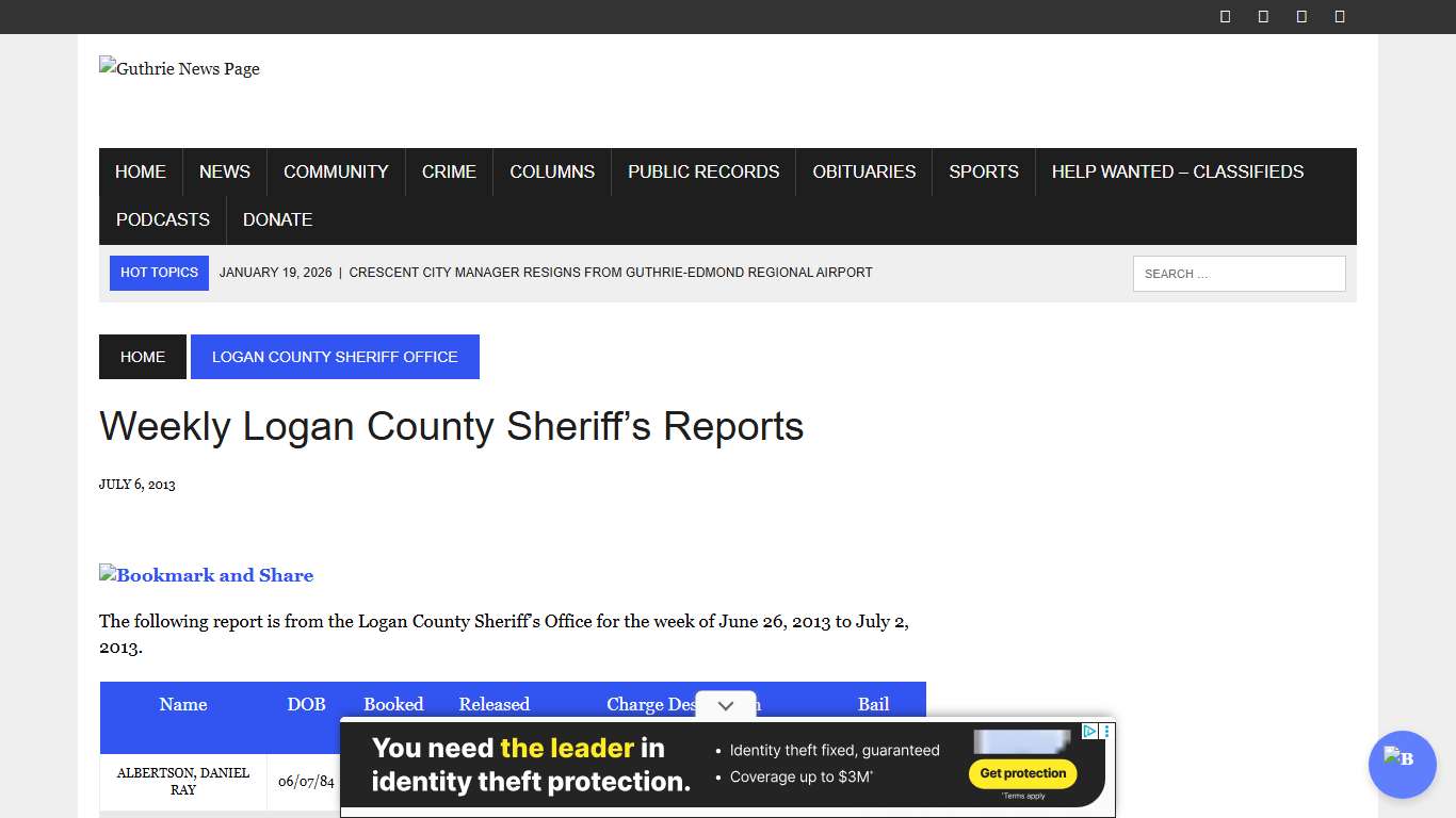 Weekly Logan County Sheriff’s Reports – Guthrie News Page